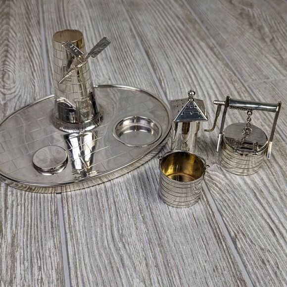 Victorian Silver Plated Novelty Cruet Set with Engraved Windmill Style Pepper Po - Picture 6 of 15